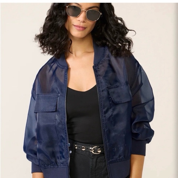 Sanctuary Jackets & Blazers - Sanctuary Evereve Skyline organza Navy Sheer Bomber Jacket